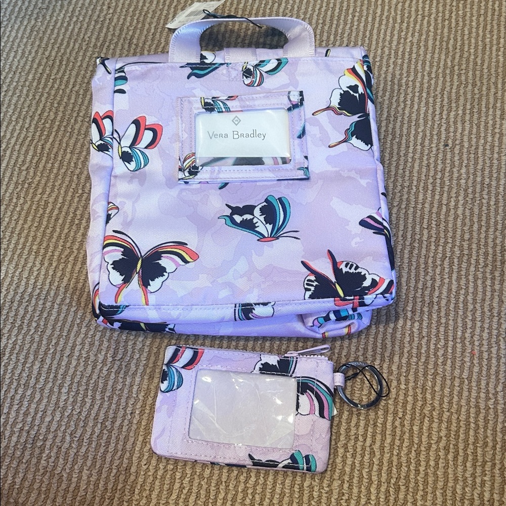 NWT Vera Bradley Lavender Butterfly lunch tote and card holder bundle set - Picture 2 of 7